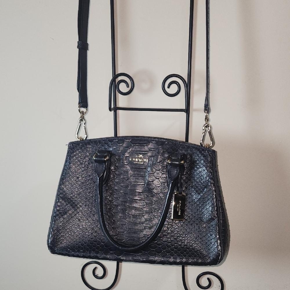 Python Snake Skin Inspired Navy Satchel Shoulder … - image 1